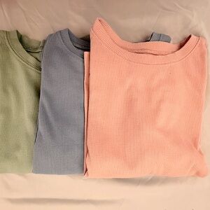 SHEIN Ribbed Crop Tops - Green, Blue, and Pink